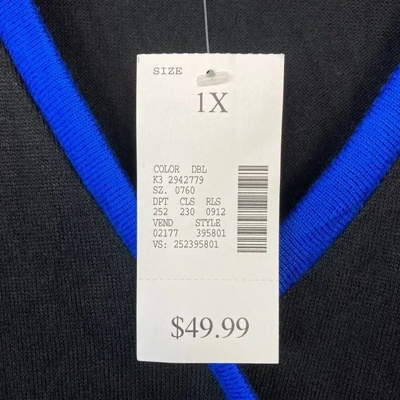 Fashion Bug Colorblock Knit Surplice Style Sweater Dress Plus Size 1X Black Blue - Picture 10 of 12